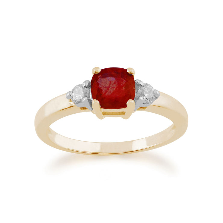 Jaune 9 CT or 0,80ct Naturel Rubis & Diamant Bague Pierre Unique