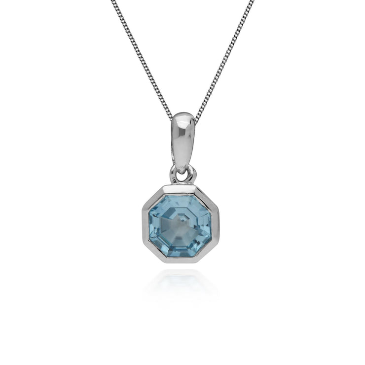 Pendentif Géométrique Argent 925 Topaze Bleu Octogonal