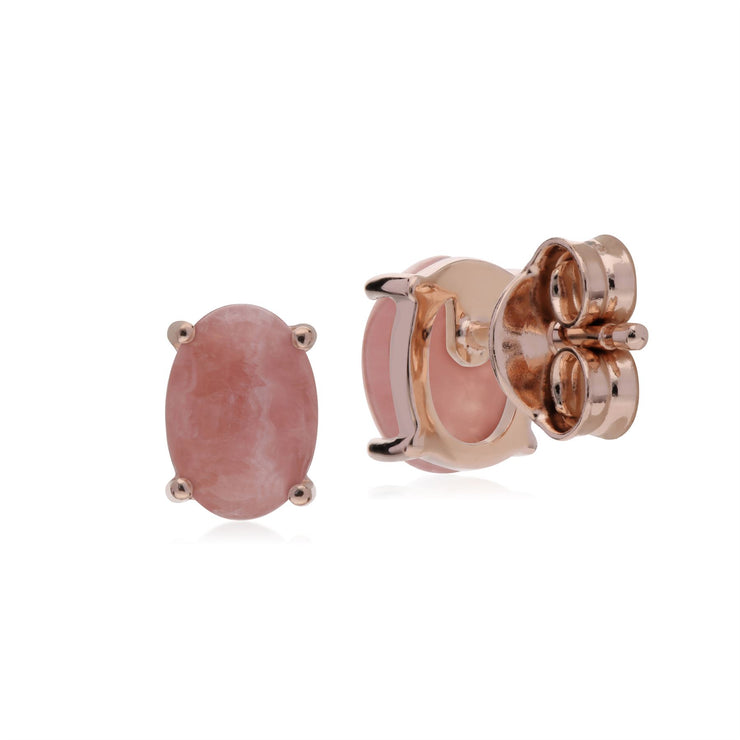 s Plaqué or Rose Argent Sterling Rhodochrosite Boucles D'Oreilles Ovales Clous