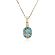 s 9 CT or Jaune Rond Topaze Bleu et Diamant Ovale Serti Pendentif sur 45cm Chaîne