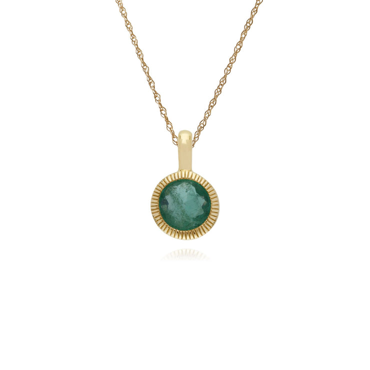 Émeraude Collier, 9 CT or Jaune Émaraude Pierre Unique Rond Milgrain Pendentif sur 45cm Chaîne