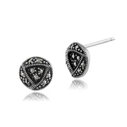 Boucles d'Oreilles Clou Style Rennie Mackintosh Argent 925 Marcassite Rondes