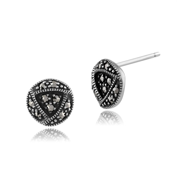 Boucles d'Oreilles Clou Style Rennie Mackintosh Argent 925 Marcassite Rondes