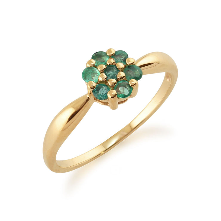 Gemondo Bague Émeraude, 9ct or Jaune 0,30 CT Émeraude Naturel Floral Cluster Bague Style