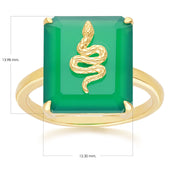 Bague Grand Deco Serpent en Calcédoine Verte en Argent Doré à l'Or Fin