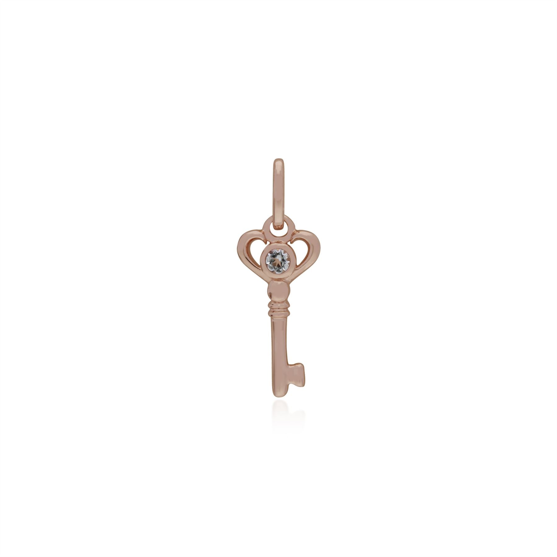 Pendentif Classique Cadenas Cœur Argent 925 Plaqué Or Rose et Charms Clé Topaze Blanche