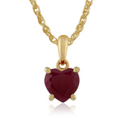 Pendentif et Boucles d'Oreilles Clou Cœur Classique Or Jaune 375 Grenat