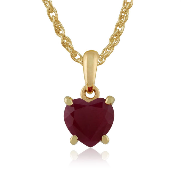Pendentif et Boucles d'Oreilles Clou Cœur Classique Or Jaune 375 Grenat