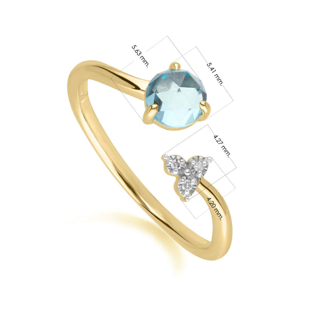 Bague Ouverte Classique Topaze Bleu Suisse Clair en Or Jaune 375