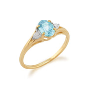 Bague Classique Or Jaune 375 Topaze Bleu et Diamant