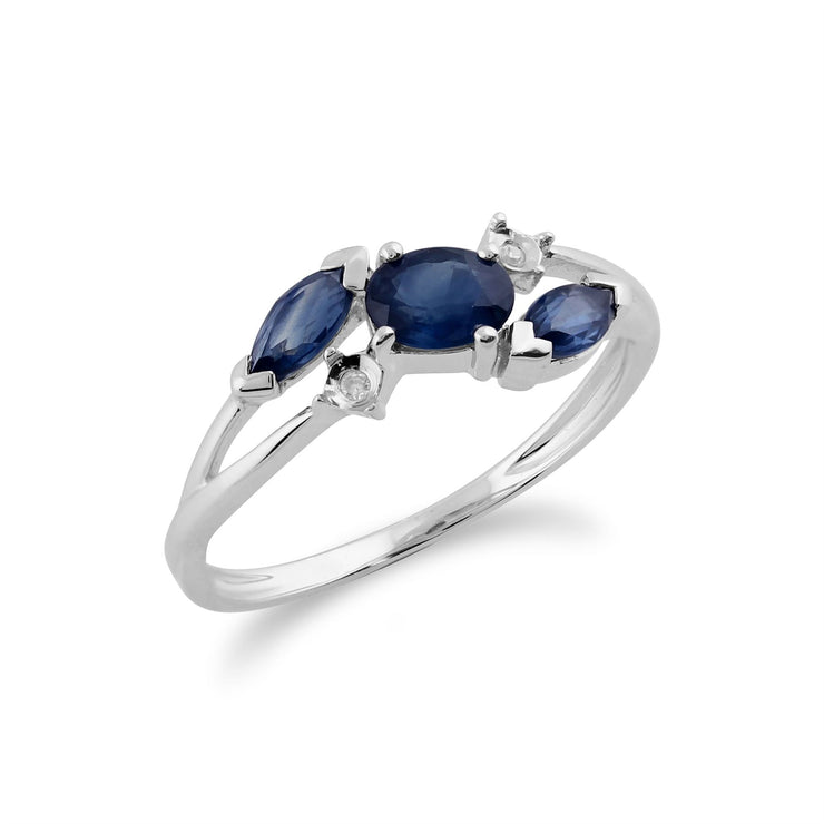 Bague Classique Or Blanc 375 Saphir et Diamant