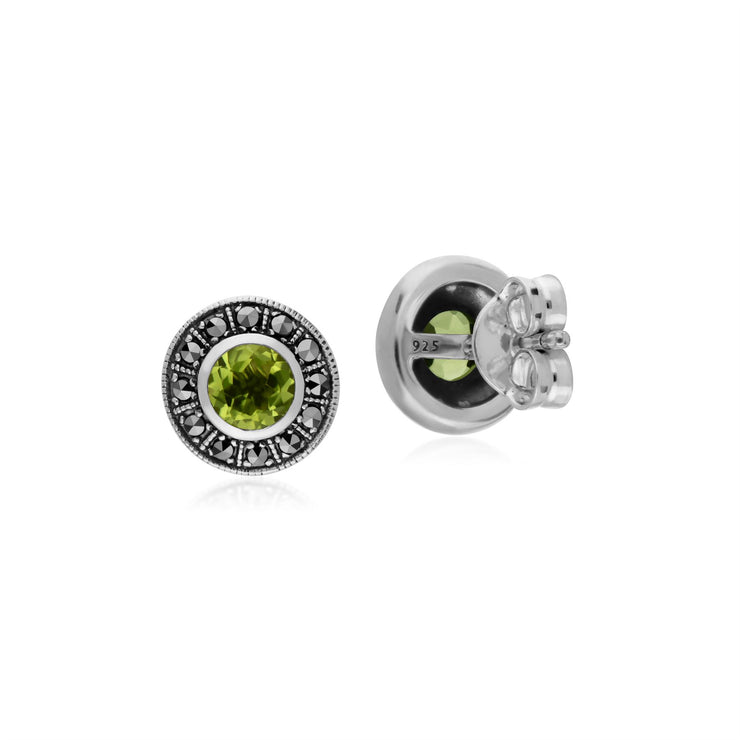 s Argent Sterling Rond Péridot et Marcassite Grappe Boucles D'Oreilles Clous