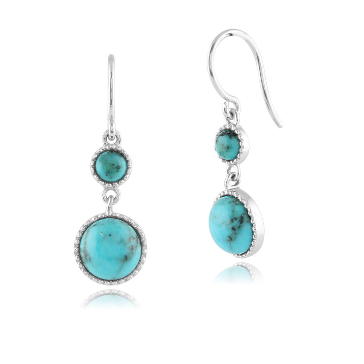 Turquoise Boucles D'oreilles, Argent Sterling 3.30ct Turquoise Cabochon Deux Stone Round Boucles D'oreilles Goutte