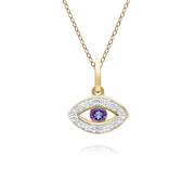 ECFEW™ Pendentif Evil Eye Délicat Améthyste Ronde et Diamants en Or Jaune 9ct