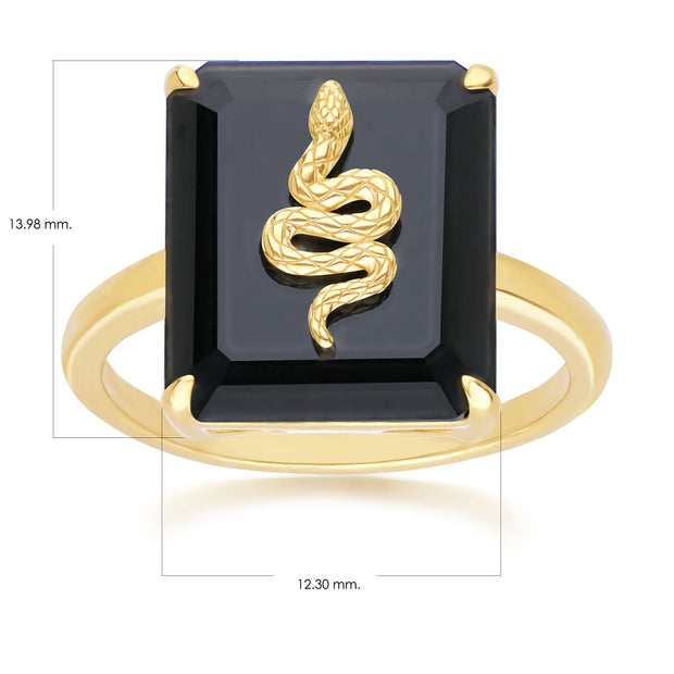 Bague Grand Deco Serpent en Onyx Noir en Argent Doré à l'Or Fin