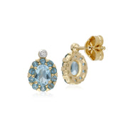 s 9 CT or Jaune Topaze Bleu et Diamant Ovale Grappe Boucles D'Oreilles Clous