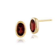 Boucles d'Oreilles Clou Classique Or Jaune 375 Grenat Oval