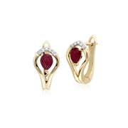 Rubis Boucles D'Oreilles, 9 CT Rubis or Jaune & Diamant Feuille Boucles D'Oreilles Dormeuses