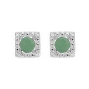 Boucles d'Oreilles Clou Jade Classique Or Blanc 375 et Ear-Jacket Carré Diamant