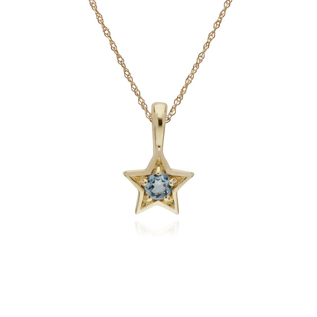 Aigue-Marine Collier, 9 ct Or Jaune Aigue-Marine Pierre Unique Étoile Pendentif sur 45cm Chaîne