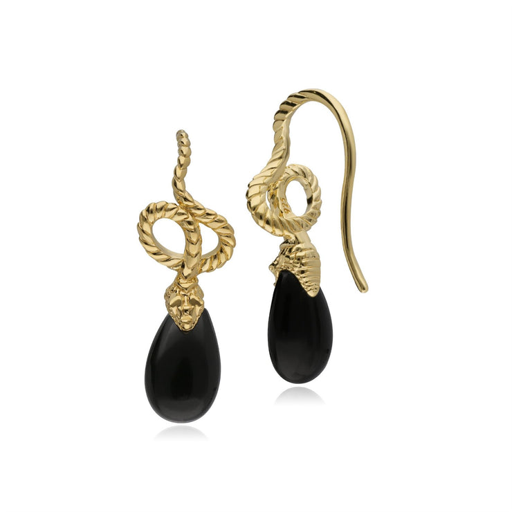 Boucles d’Oreilles Pendantes ECFEW™ 'The Ruler' Serpent avec Onyx