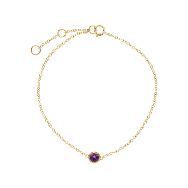 Améthyste Bracelet, 9 CT or Jaune Améthyste Pierre Unique Rond Milgrain 19cm Bracelet