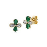 �meraude Boucles D'Oreilles, 9 CT or Jaune �meraude et Diamant Floral Boucles D'Oreilles