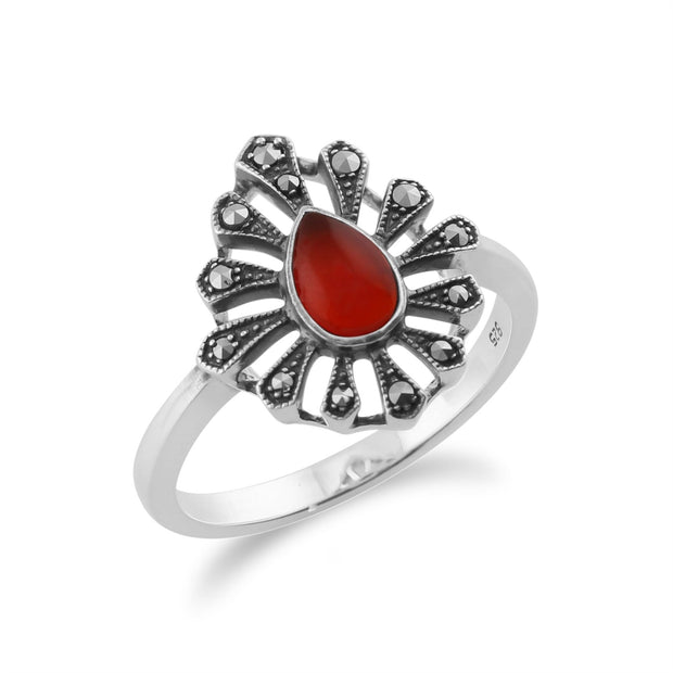 Gemondo en Argent Sterling 925 0,30 CT Cornaline & Marcassite Art Déco Bague