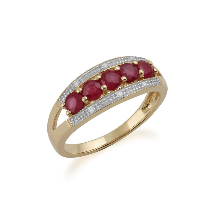 Gemondo Bague Rubis, 9ct Or Jaune 0.81ct Rubis & Diamant Bague