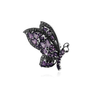 Broche Papillon Volant Style Art Nouveau Argent 925 Améthyste Marquise et Marcassite