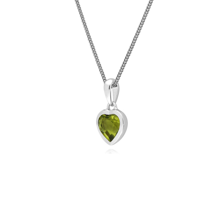 Argent Sterling Pierre Unique Péridot Coeur Pendentif sur 45cm Chaîne
