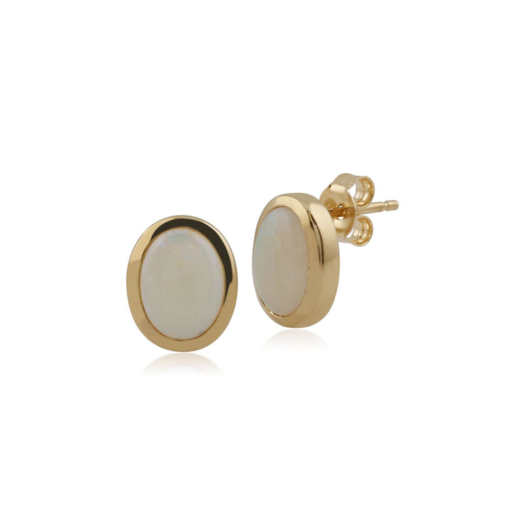 JAUNE 9 Ct Or 1.39ct CT OPALE classique Boucles d'oreilles ovales clous