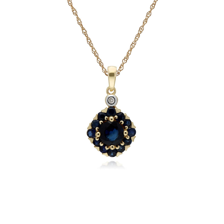 s 9 CT Saphir or Jaune & Diamant Carré Serti Pendentif sur 45cm Chaîne