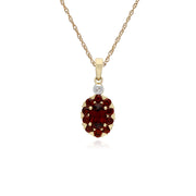 s 9 Ct or Jaune Rond Grenat et Diamant Ovale Serti Pendentif sur 45cm Chaîne