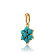 Pendentif et Boucles d'Oreilles Clou Floral Or Jaune 375 Turquoise Cabochon