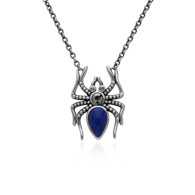 Lapis Lazuli Collier, Argent Sterling 1 Carat Lapis Lazuli & 0.12ct Marcassite Tortue 45cm Collier