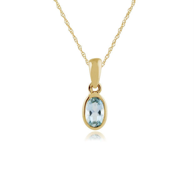 Pendentif Classique en Or Jaune 375 avec Aigue-Marine Bleue Ovale