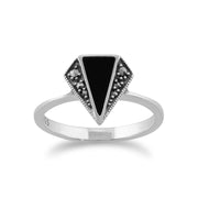 Gemondo en Argent Sterling 925 0,5ct Onyx Noir & Marcassite Art Déco Bague