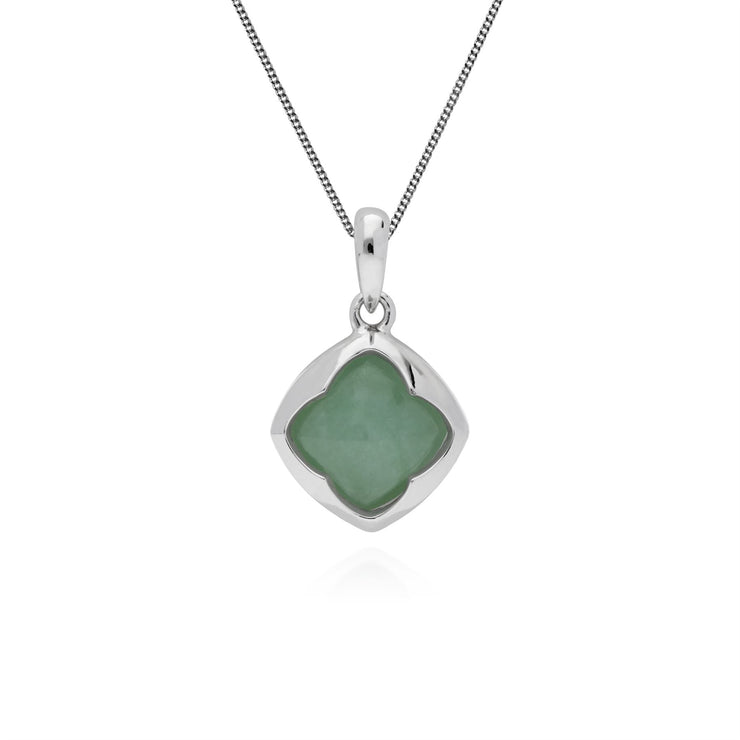 Jade pendant, Argent Sterling Coussin Pain de Sucre Jade Pendentif sur 45cm Chaîne