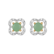 Boucles d'Oreilles Clou Jade Classique Or Jaune 375 et Ear-Jacket Fleur Diamant