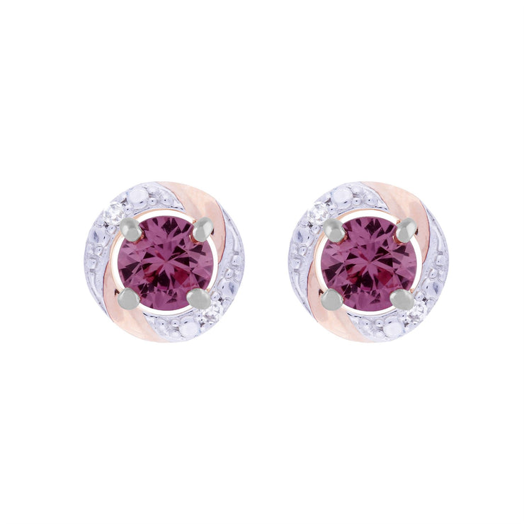 Boucles d'Oreilles Clou Saphir Rose Classique Or Blanc 375 Diamant et Ear-Jacket Diamant Rond
