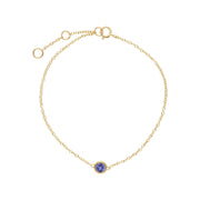 Tanzanite Bracelet, 9 CT or Jaune Grenade Pierre Unique Rond Milgrain 19cm Bracelet