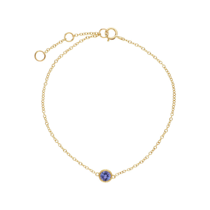 Tanzanite Bracelet, 9 CT or Jaune Grenade Pierre Unique Rond Milgrain 19cm Bracelet