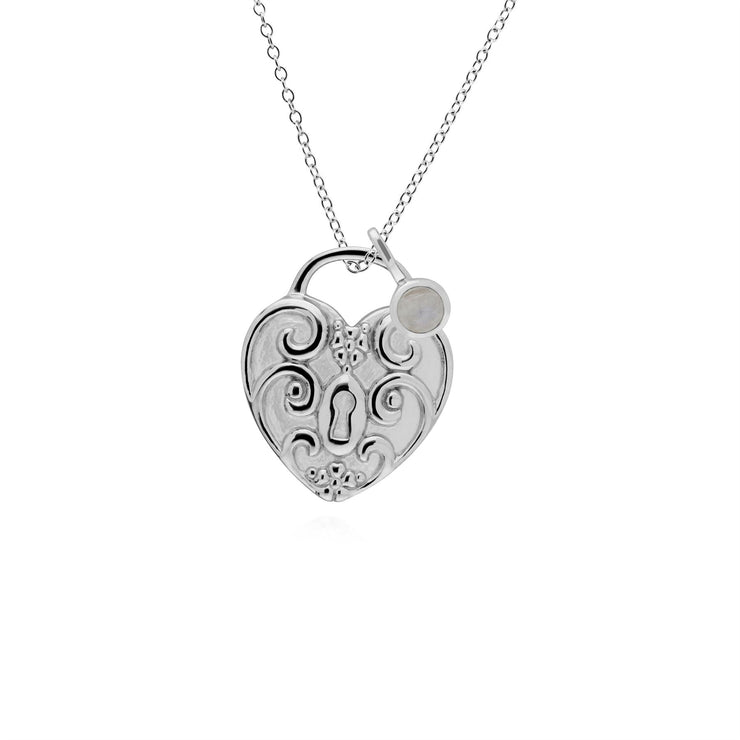 Pendentif Classique Cadenas Cœur Torsadé Argent 925 et Charms Pierre de Lune Arc-en-Ciel