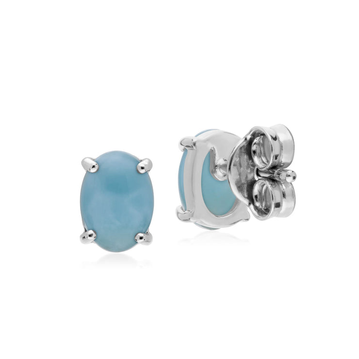 s Argent Sterling Larimar Pierre Unique Boucles D'Oreilles Ovales Clous