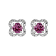 Boucles d'Oreilles Clou Saphir Rose Classique Or Blanc 375 et Ear-Jacket Fleur Diamant