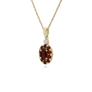 s 9 Ct or Jaune Rond Grenat et Diamant Ovale Serti Pendentif sur 45cm Chaîne