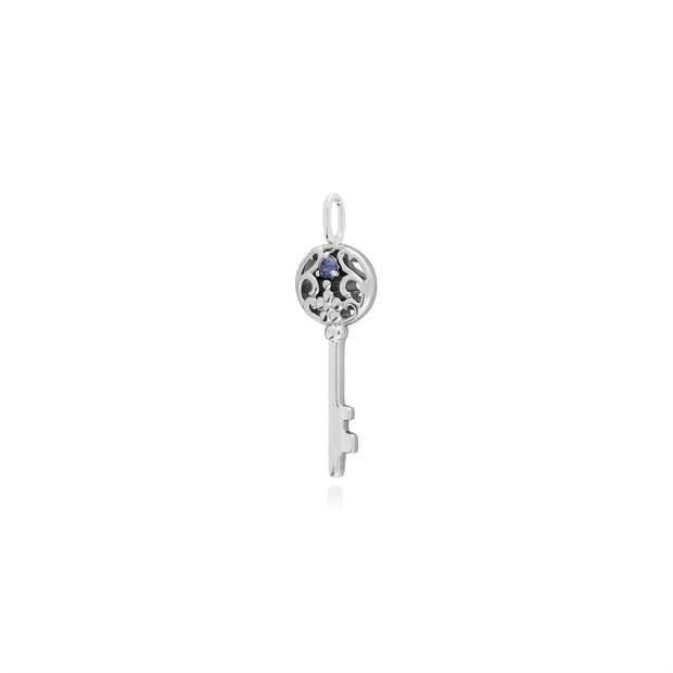 Pendentif Classique Argent 925 Grande Clé avec Tanzanite Rond