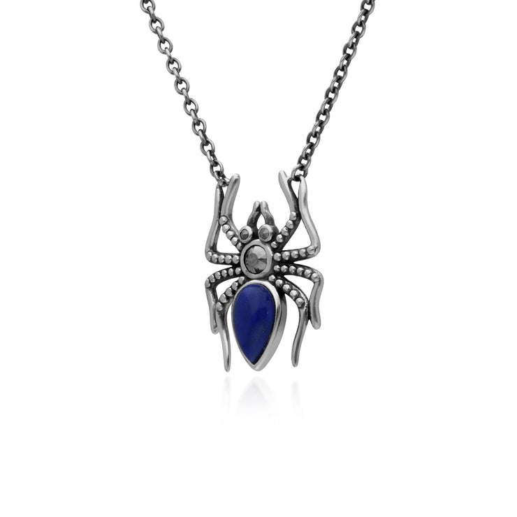 Lapis Lazuli Collier, Argent Sterling 1 Carat Lapis Lazuli & 0.12ct Marcassite Tortue 45cm Collier