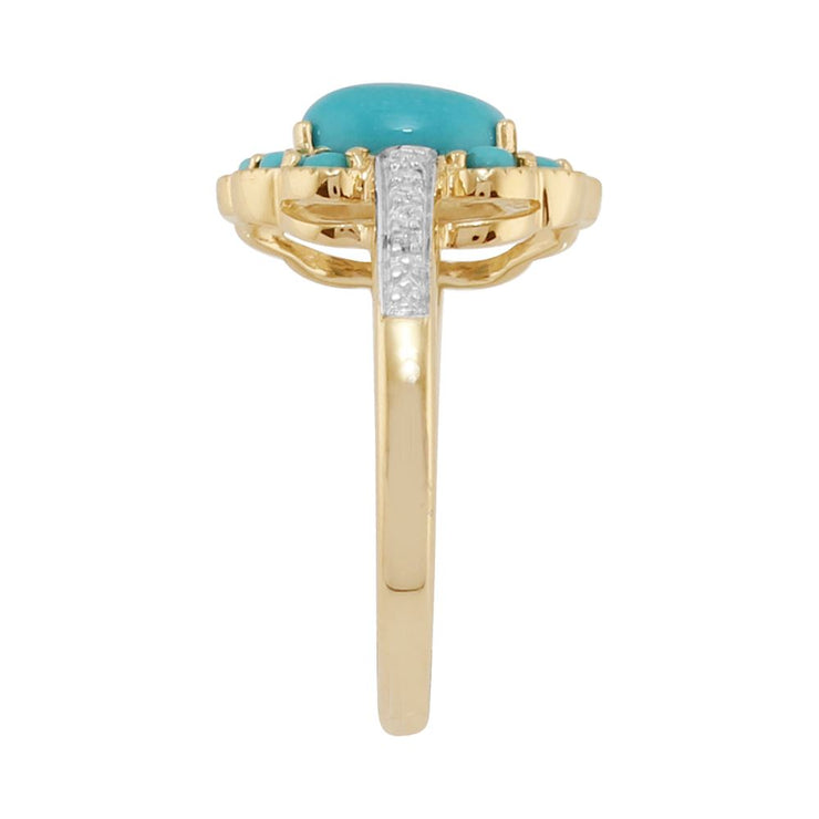 9 Ct Or Jaune 1.24ct CT Naturel Turquoise & 1.6pt Bague nombreux diamants